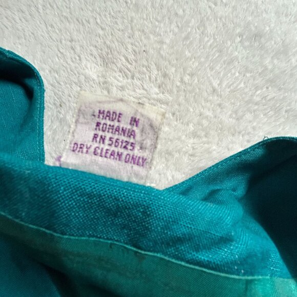 Sake Womens Teal Sleeveless Button-Front Mini Dress Size 4P Linen Blend V-Neck - Picture 5 of 10